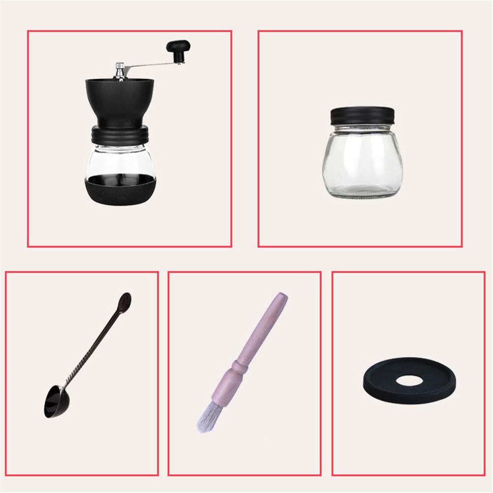 LBCD Macinacaffè manuale professionale regolabile a manovella portatile per viaggi o campeggio con contenitore extra pulizia spazzola morbida grossolana mini macinaspezie in ceramica
