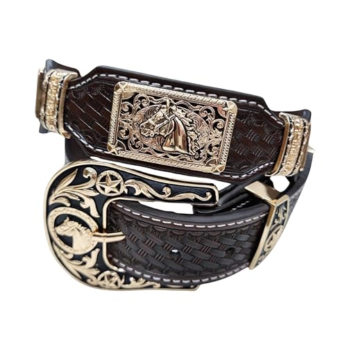 Leather Western Belts For Men Cowboy Basket Weave Horse Concho Concho Belt Embroidered High End
