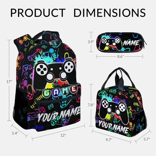 UNIKITTY Custom Backpack for Boys - Personalized Backpack with Lunch Box and Pencil Case - Gamer Bookbag for Middle School - 17 Inch Schoolbag for Kindergarten Elementary3