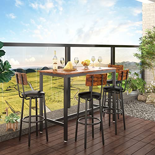 Hosnnile Bar Table Set For 4 With 4 Pu Upholstered Stools, Pub Bistro Dinning Table And Stools With Backrest, Counter Height Bar Table Set For Apartment, Kitchen, Small Space #TOP3