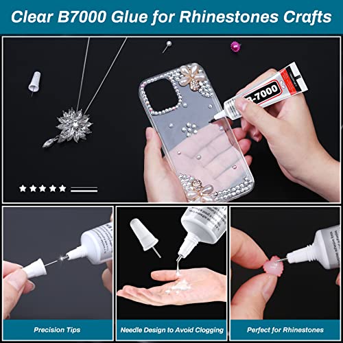 Lezmarket Jewelry Clear Glue With Rhinestones For Crafts, 2800 Pcs Flatback Round Rinestones Set With 2Pcs 25Ml Glue, 5 Dotting Pen Tool, 1 Wax Pencil For Diy Art Nail Clothes Shoes Bags Makeup #TOP3