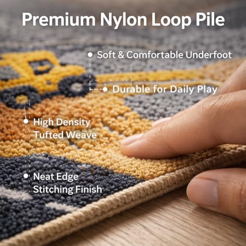 Image of Matz&More Kids Play Area Rug, Brown Children Construction Track Design 100 x 150 CM