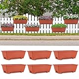 HAITRAL 16.9 Inch Deck Railing Planter Boxes for Plants, Rectangular Hanging Window Boxes Planters with Metal Flower Pots Brackets - 6 Pack Railing Planter Box for Balcony Fences Garden, Red