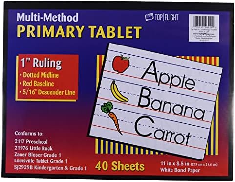 Top Flight Multi-Method 1st Grade Primary Tablet, 1 Inch Ruling, Bond Paper, 11 x 8.5 Inches, 40 Sheets (56415),White