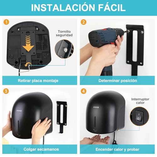 Miniatura 4 de Aike Gentleair Secamanos Secador De Manos Silencioso, Para Hogar Baños, Ac220v-240v, Negro Medianoche