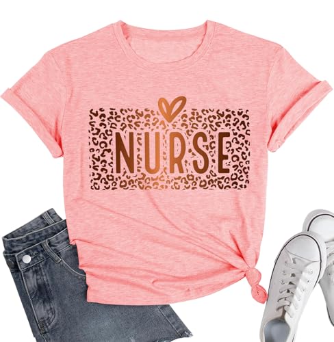 Image of Women Nurse Shirts Nursing Life Letter Short Sleeve Register Nurses Inspirational Tee