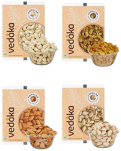 Image of Amazon Brand - Vedaka Premium Dry Fruits Combo | 800 Gram | 200 Gram Each - Almonds, Raisins, Cashews & Pista | Kaju, Kishmish, Pista & Badam Gift Pack | Great For Snacking And Gifting (Pack of 2)
