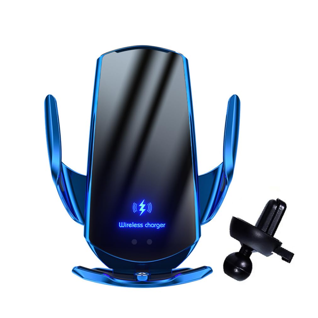 Kabellos aufladbarer Telefonhalter, 15W Handyhalterung Auto mit Ladefunktion, 360° Drehbar Handyhalterung, Fast Wireless Charger, Induktive Ladestation Auto Kfz Handy Halterung für Lüftung (Blau)