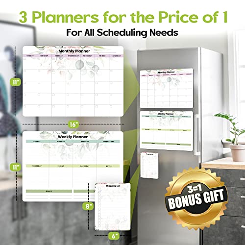 Ornamic Dry Erase Calendar, Magnetic Calendar For Fridge 2023 - Kitchen White Board Calendar For Refrigerator, Reusable Monthly Weekly Planner - Fridge Calendar Whiteboard - W/Markers, Shopping List #TOP3
