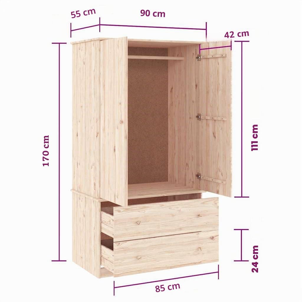 vidaXL Armario Alta Madera Maciza Pino 90x55x170 cm