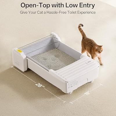 UBPET Open Top Self Cleaning Litter Box, Large Capacity Automatic Litter Box with APP Control,Odor Control, Anti-Pinch, Automatic Cat Litter Box for Multiple Cats (White-1)