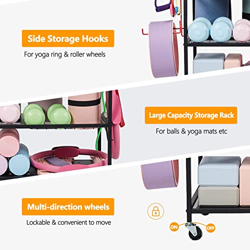 Home Gym Storage Racks, Yoga Mat Storage Rack, Dumbbell Rack，Black Color Weight Rack On Wheels, Storage Rack For Yoga Room, Used For Family Yoga Room, Gym, Storage Room, Living Room, Garage, Etc #TOP2