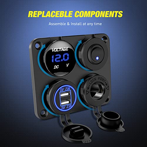 Nilight 4 In 1 On Off Charger Socket Panel Dual Usb Charger Power Outlet Led Voltmeter Cigarette Lighter Socket Led On Off Rocker Toggle Switch For Truck Car Marine Boats Rv, 2 Yeas Warranty #TOP3