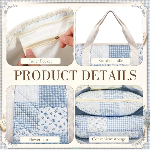 Shinylin 3 Pcs Empty Mahjong Bag Set, Thickened Blue Floral Patch Quilted Carrying Bag Set with Two Wrappers, Card Bags, Mahjong Racks and Card Pusher Drawstring Bags (Case Only) - Image 4