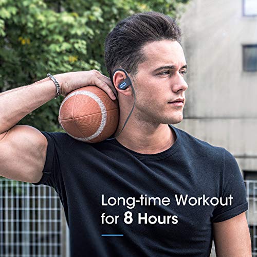 Mpow Flame Bluetooth Headphones V5.0 IPX7 Waterproof Wireless headphones,Bass+ HD Stereo Wireless Sport Earbuds, 7-9Hrs Playtime, cVc6.0 Noise Cancelling Mic for Home Workout,Running,Gym Blue Grey