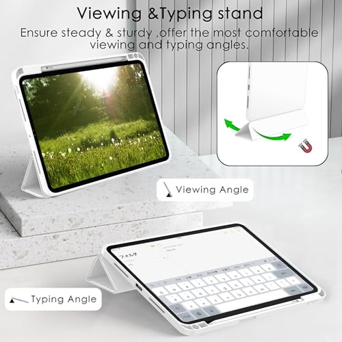 Image of ZryXal New iPad Pro 13 Inch Case (M5) 2025 / (M4) 2024 with Pencil Holder, Smart iPad Case [Support Pencil Pro and Pencil (USB-C)], Support Touch ID and Auto Wake /Sleep (New White)