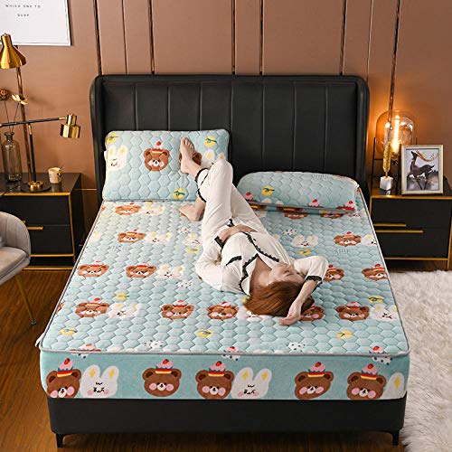 Fitted Bed Sheets Soft And Comfy,Thick Quilted Milk Velvet Fitted Sheets, Non-Slip Mat Protection Pad For Bedroom Apartment Hotel-Pink_4_150Cmx200Cm #TOP2