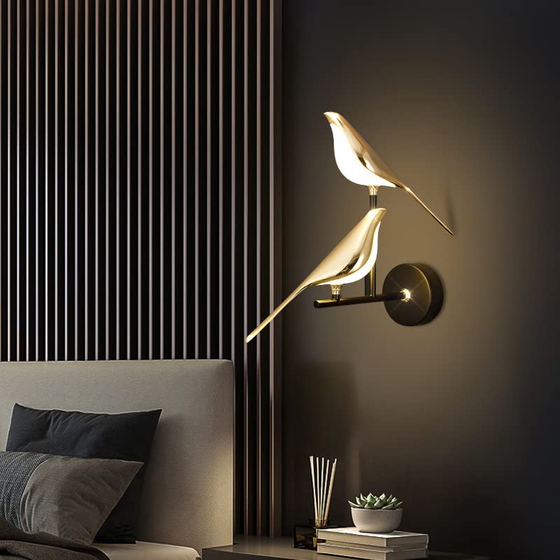 Winlams Magpie Woonkamer TV Achtergrond Luxe Hotel Slaapkamer Bedlampje Eenvoudige Creatieve Rode Vogels Wandlamp (Dubbel-Warm Licht) (WD187