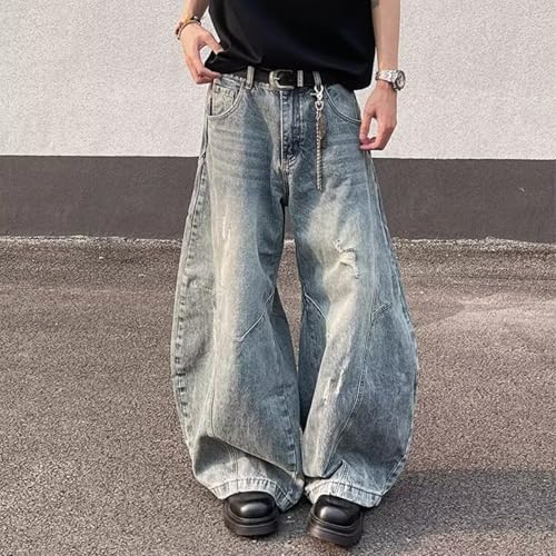 Barrel Jeans Men Y2k Washed Wide Leg Barrel Denim Pants Distressed Vintage Streetwear for Skater Jeans4