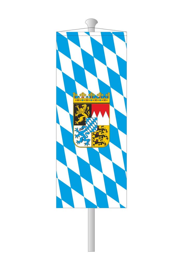 Bayern Fahne – 120 x 300 cm - Bannerfahne für Fahnenmast - Bayern Flagge mit Wappen & Raute - aus wetterfestem und reißfestem 100% Fahnen-Polyester-Stoff, auch als bayrische Deko fürs Oktoberfest