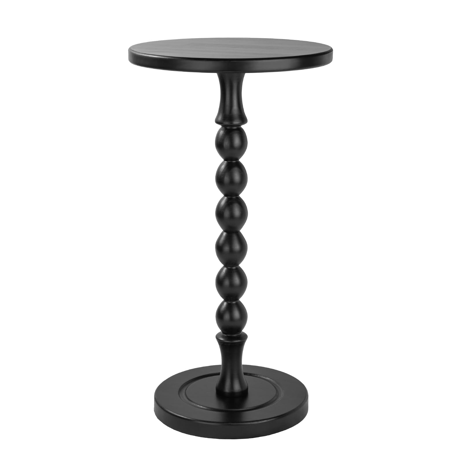 Table d'appoint Ronde pour Petits espaces, Table à Boissons avec piédestal en chêne, Table de Chevet Moderne pour Salon, Chambre, Bureau et Coins, Assemblage sans Outil, Noire