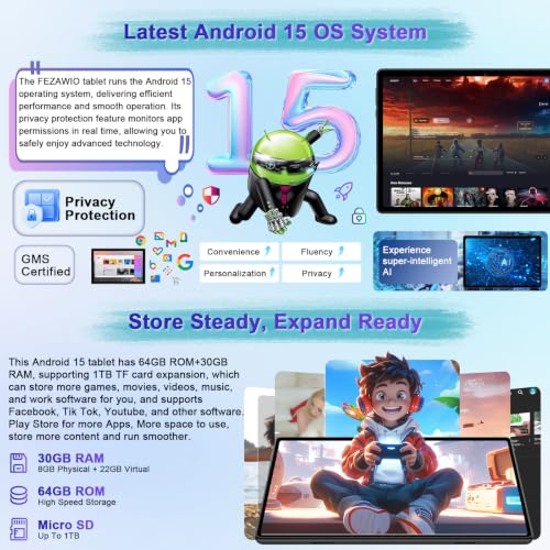 Image of 2026 Android 15 Tablet, 10 Inch Tablets with Gemini AI, 30GB+64GB+1TB Expand, 2-in-1 Octa-Core Electronics Tablets with Keyboard, Mouse, 5G WiFi, 6000mAh, GPS, Widevine L1, Split Screen -Black