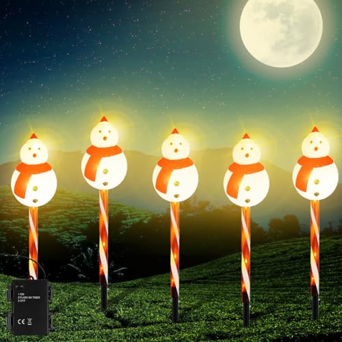 5 Stück LED Gartenstecker, LED Schneemann Außen Batteriebetrieb,...