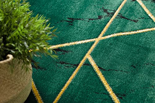 Tapis rond géométrique vert bouteille pour sublimer le salon