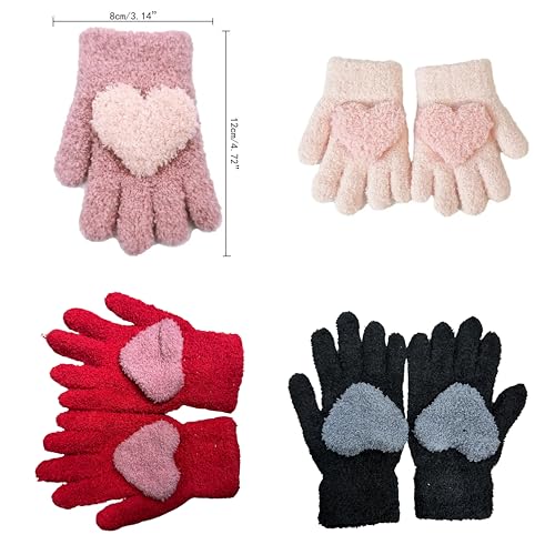 Image of Tomorrow Kids Winter Gloves | Warm Faux Wool Thermal Gloves for 3-8 Year Olds | Elastic Knit Gloves with Hart Pattern | Ideal for boy and girls