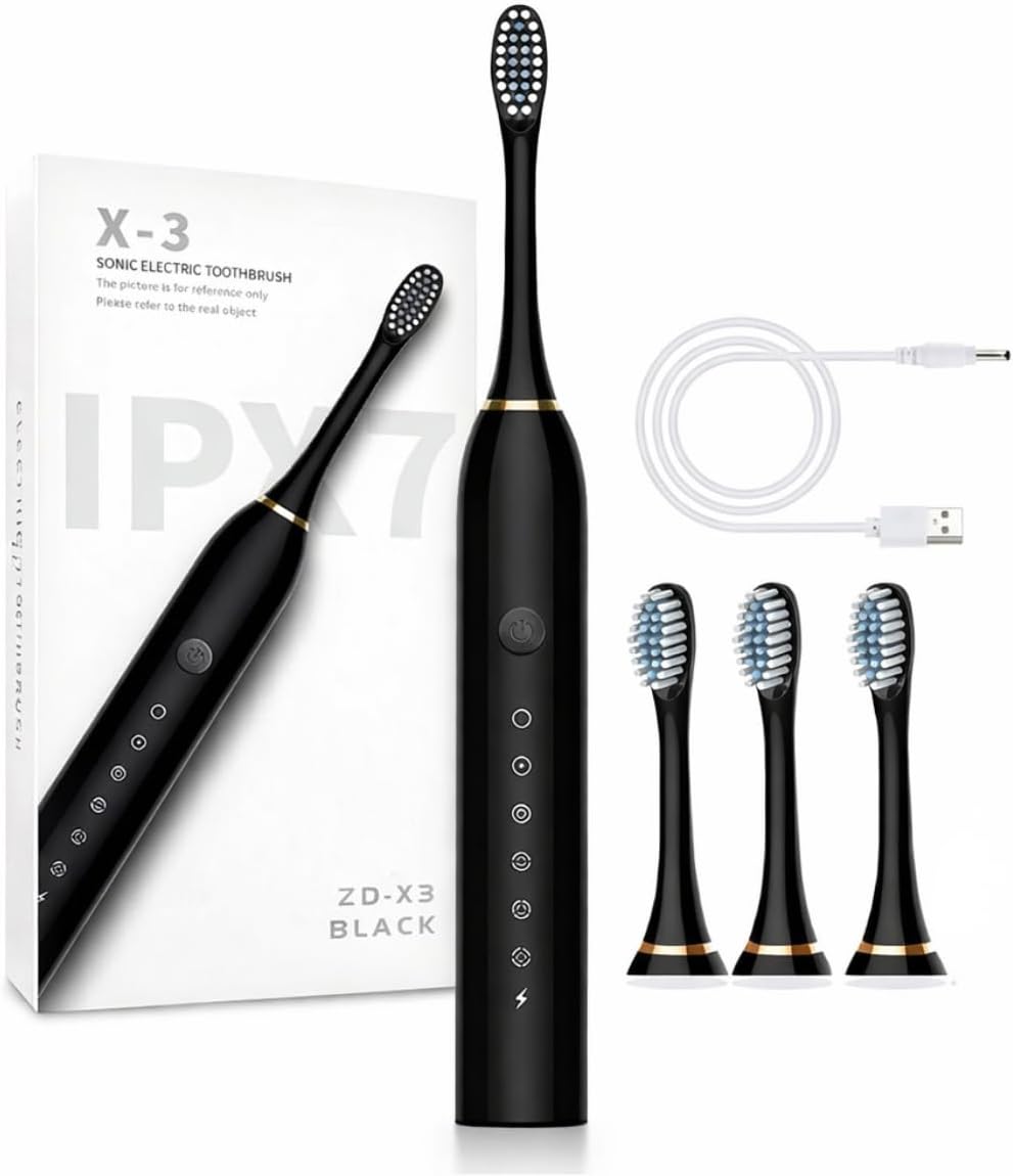 Escova de Dente Elétrica Recarregavel Bivolt 110/220v 6 Modos Sonica Ultrassonica Com 4 Cabeças e Temporizador Integrado – Pazie®