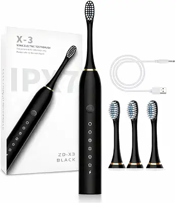 Escova de Dente Elétrica Recarregavel Bivolt 110/220v 6 Modos Sonica Ultrassonica Com 4…