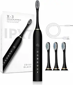 Escova de Dente Elétrica Recarregavel Bivolt 110/220v 6 Modos Sonica Ultrassonica Com 4 Cabeças e Temporizador Integrado - Pazie®