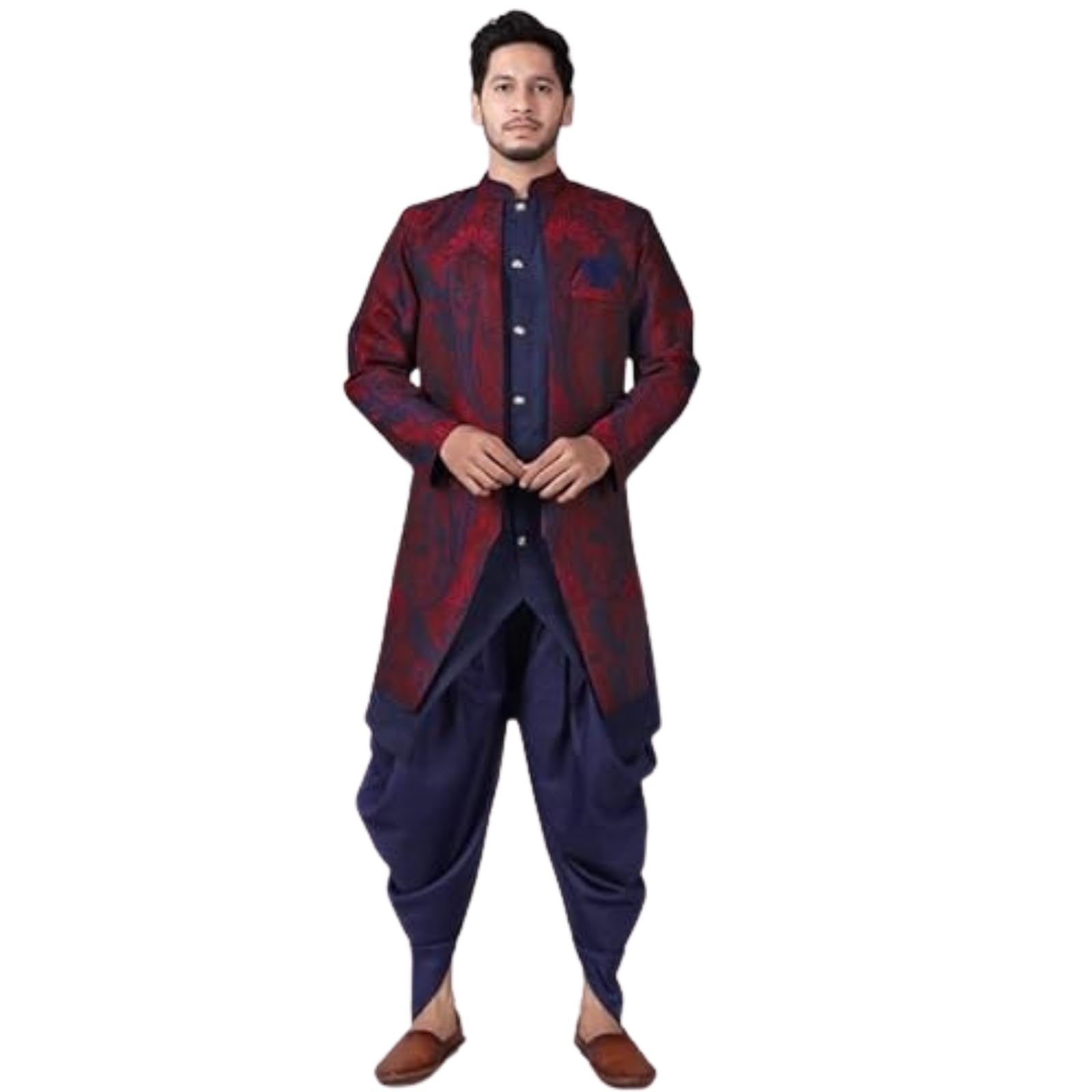 xepon Mens Ethnic Wear Red Wedding Sherwani & Dhoti Set-picture-30