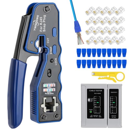 RJ45 Crimp Tool Kit Pass Thru Ethernet Crimper for Cat5e Cat6 Cat6a 8P8C Modular Connectors All-in-One Cat6 Crimping Tool and Tester(9V Battery Not Included)
