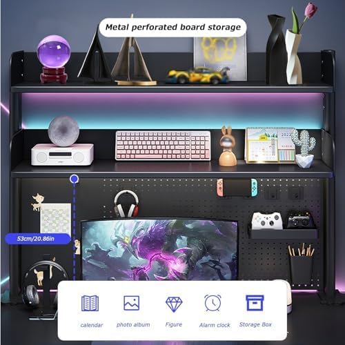 机上ラック 本棚 有孔ボード デスクシェルフ スチールラック デスク上置き棚 ブックスタンド 卓上 簡単組立 ブラック オフィス コ