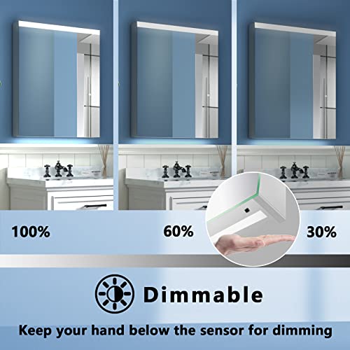 Es-Diy 24''X 30''Led Lighted Bathroom Medicine Cabinet With Mirror,Surface Lighted Medicine Cabinet,Dimmable,Adjustable Shelves,Intelligent Switch Medicine Cabinet, Aluminum Frame,Hinge On Left Side #TOP2