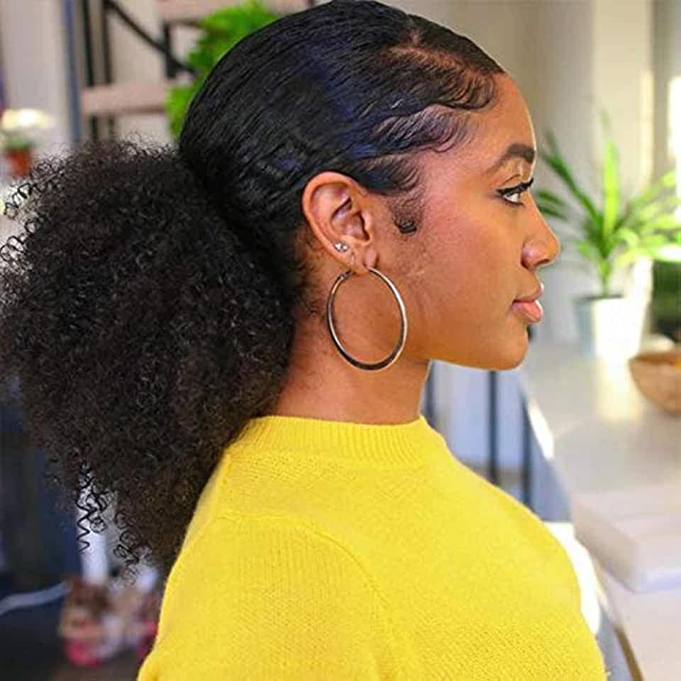Miniatura 3 de Aisaide Cola de caballo corta afro rizada con cordón para mujeres negras, extensión de cola de caballo rizada afro con cordón, extensión de pelo