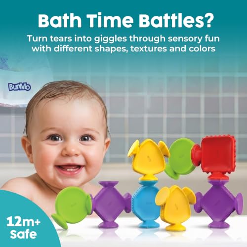 Image of BUNMO Bath Toys for Toddlers - Connect, Build, Create - Suction Bathtub Toys - Hours of Fun & Creativity - Fine Motor Skills - Stimulating Sensory Toys - Babies Ages 1+ 2, 3 - Extra Large 10 Pack