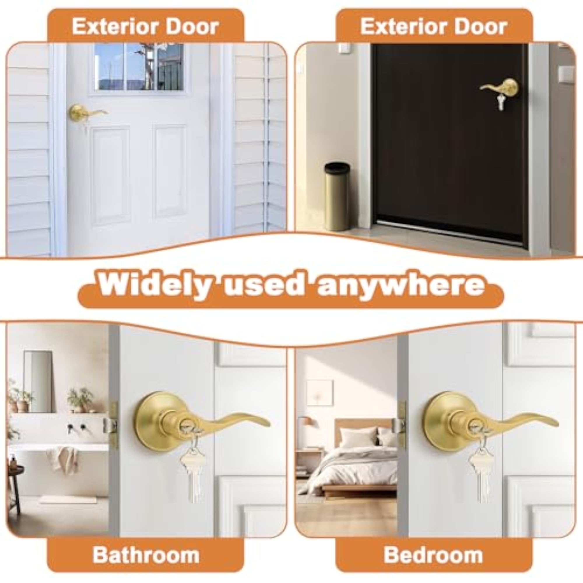 Brushed Door Handles, Front Exterior Door Handles with Lock and Keys