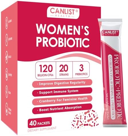 Women’s Probiotic Powder – 120 Billion CFUs, 20 Strains, Cranberry Extract & 3 Prebiotics, Help for Immune Booster, Digestive Health, Vaginal & Urinary Health, 40 Packets
