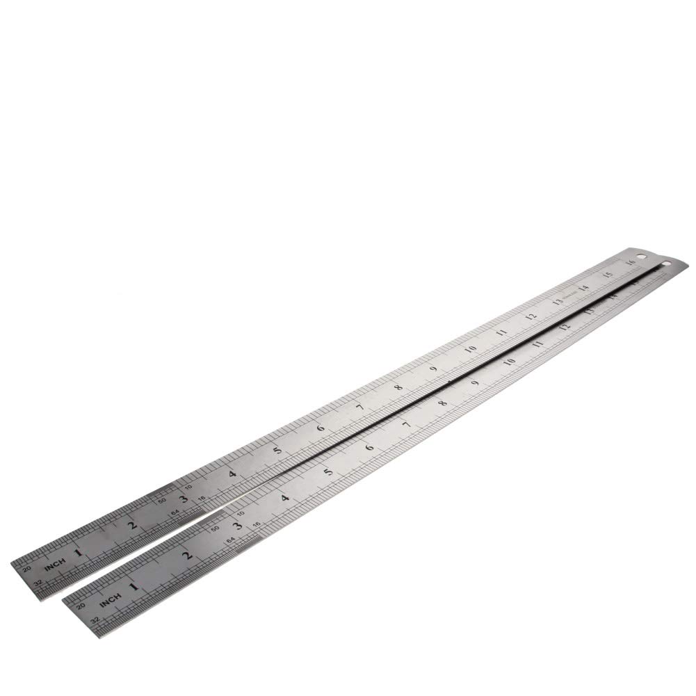 Utoolmart Straight Ruler 1mm Metric Stainless Steel Ruler 400mm Measuring Tool with Hanging Hole 2pcs