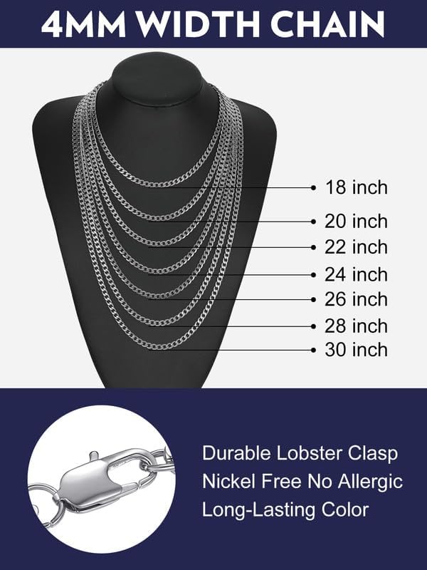 Miniatura 6 de Bandmax 316L Stainless Steel Men Cuban Curb Link Chain Necklace Gift 3mm6mm9mm12mm Width Heavy Dense Punk Miami Necklace For Men Women 14Inch-30Inch