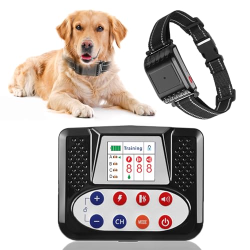 Wireless Dog Fence Remote Training Collar IPX7 Waterproof Receiver with 0-9 Levels Beep Vibration Shock Mode 4 Channels Rechargeable Transmitter System, Harmless and Suitable for All Dogs,for1dog