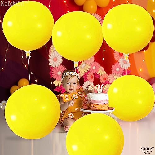 Image of KatchOn, Huge Yellow Mylar Balloons - 22 Inch, Pack of 6 | Yellow Foil Balloons, Yellow Party Decorations | Large Balloons for Sunflower Birthday Party Decorations | Round Mylar Balloons