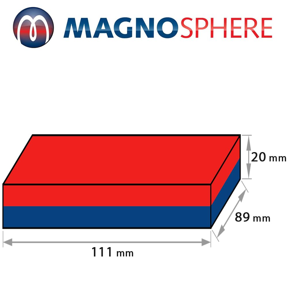 Magnes neodymowy z prostopadłościanem bardzo mocny – siła przyczepności do 800 kg – silne magnesy blokowe – prostokątne magnesy NdFeB, wymiary: 111 x 89 x 20 mm, żywica epoksydowa – 800 kg siły