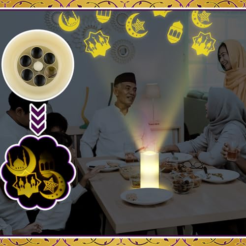 Image of Baquler Ramadan Flameless Candles Projector Light Eid Mubarak LED Candle Battery Operated Star Moon Night Light with Remote and Timer Eid Mubarak Electric Gifts Ramadan Decoration for Home Room Decor