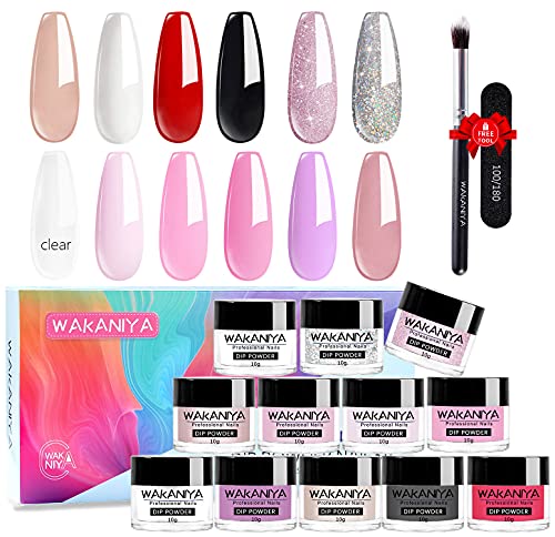 wakaniya Dipping Powders, 12 Acrylic Dip Powder 0,35 Unzen/Flasche Nagel Pulver mit Nagelfeile Pinsel French Manicure…