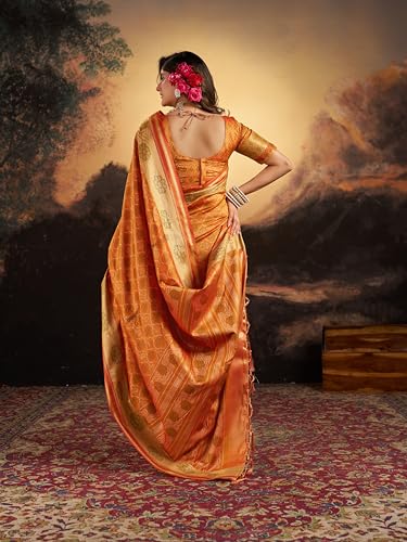 Image of SWORNOF Women's Kanjivaram Soft Silk Banarasi Sarees With Unstiched Blouse Piece