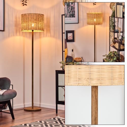 Stehleuchte Cavaca, Stehlampe aus Holz/Metall/Rattan in Naturfarben/Schwarz, Leuchte im Boho-Style, skandinavisches Design (Ø 40 cm), Höhe 165 cm, mit Fußschalter, 1 x E27, ohne Leuchtmittel