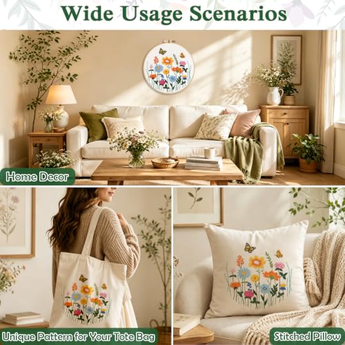 Image of Louise Maelys Floral Butterfly Embroidery Kit for Beginners, DIY Craft